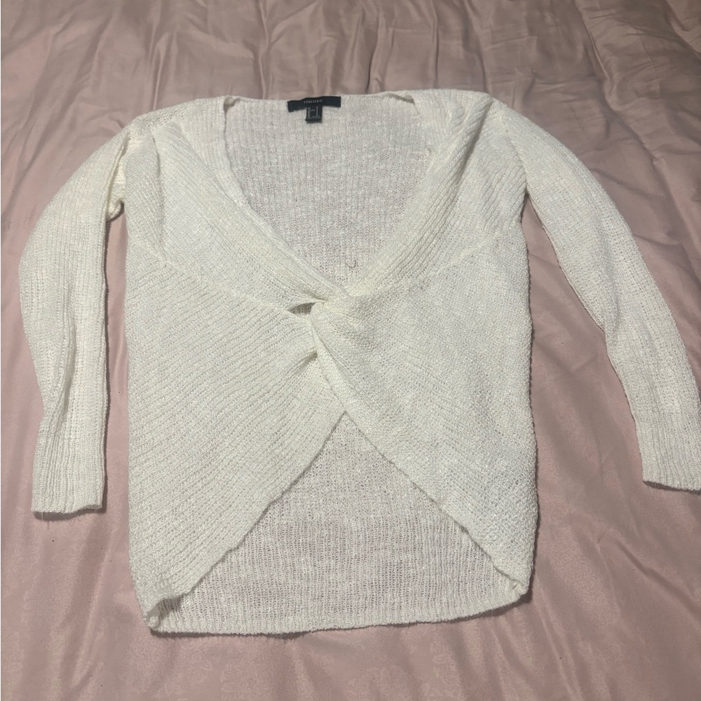 White Twist-Front Women's Sweater